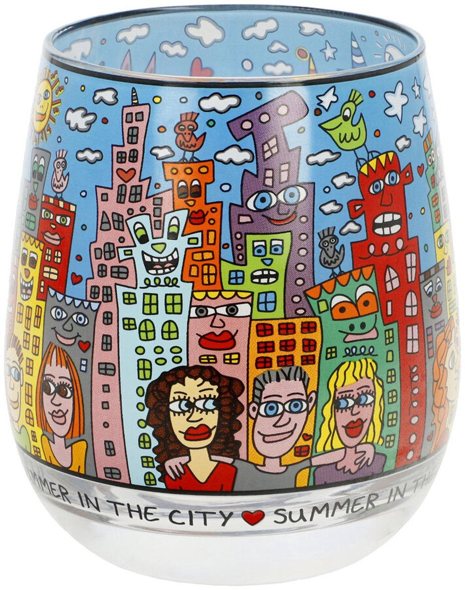 Goebel James Rizzi Windlicht Summer in the City - Set van 2 glazen waxinelicht houders - 9 cm