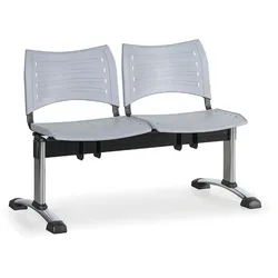 Kunststoff-Wartezimmerbank, Traversenbank VISIO, 2-sitzer, grau, verchromte Füße