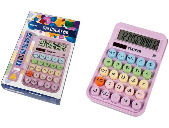 Centrum retro calculator - mechanisch toetsenbord - 12 cijfers - pastel