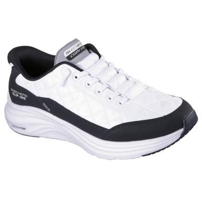 Slip-On Sneaker SKECHERS "CONTOUR FOAM", Herren, Gr. 47,5, schwarz-weiß (weiß, schwarz), Leder, Lederimitat, Textil, Schuhe, Slipper, Schnürschuh in veganer Verarbeitung, Cozy Fit™-Komfort