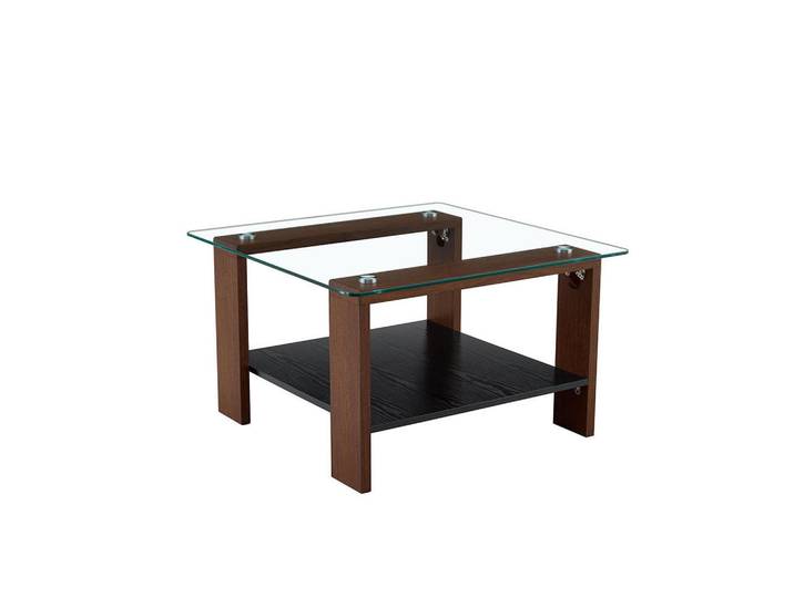 Komhtom Couchtisch 65x41x45,5cm mit Hartglasplatte, Walnussholzfarbe, Walnussfarben, Glas, 75x45.5x75 cm, Wohnzimmer, Wohnzimmertische, Couchtische