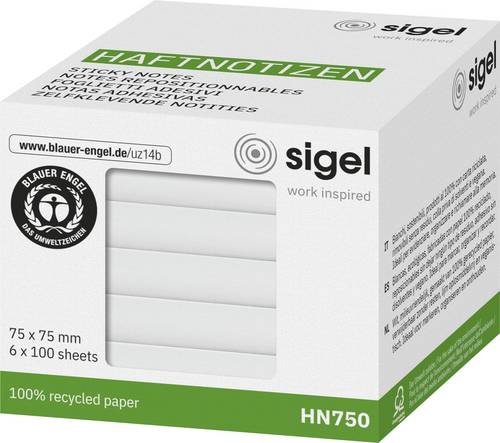 Sigel Haftnotiz HN750 75mm x 75mm Weiß 600 Blatt