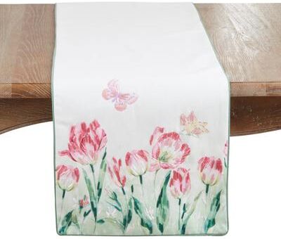 Saro Lifestyle "Floral Butterfly Table Runner - Decorative Non-Reversible Lined Table Runner for Dining Table, 16""x72"""