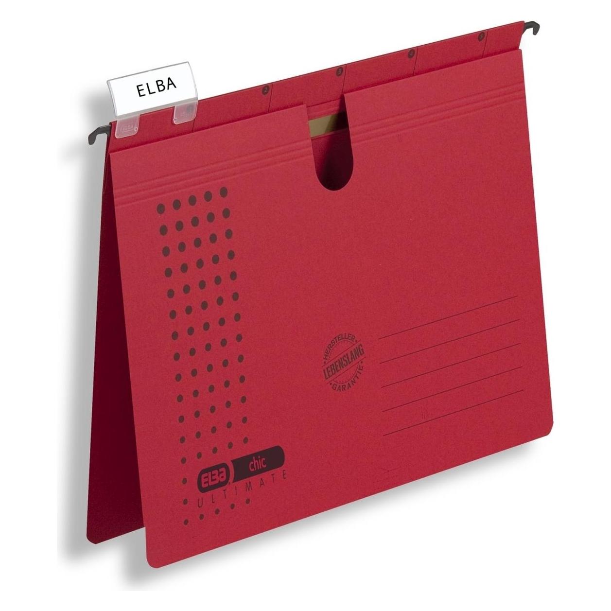 Elba Hängehefter chic ULTIMATE, DIN A4, rot kaufmännische Heftung, extrem widerstandsfähiger Canson- (A4, 1x) (85741 RO)