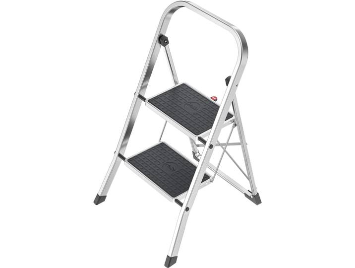Trittleiter HAILO K70 StandardLine , grau (aluminiumfarben, schwarz), B:48cm H:90cm L:5cm, Aluminium, Gummi, Stahl, Leitern, Trittleiter, zusammenklappbar