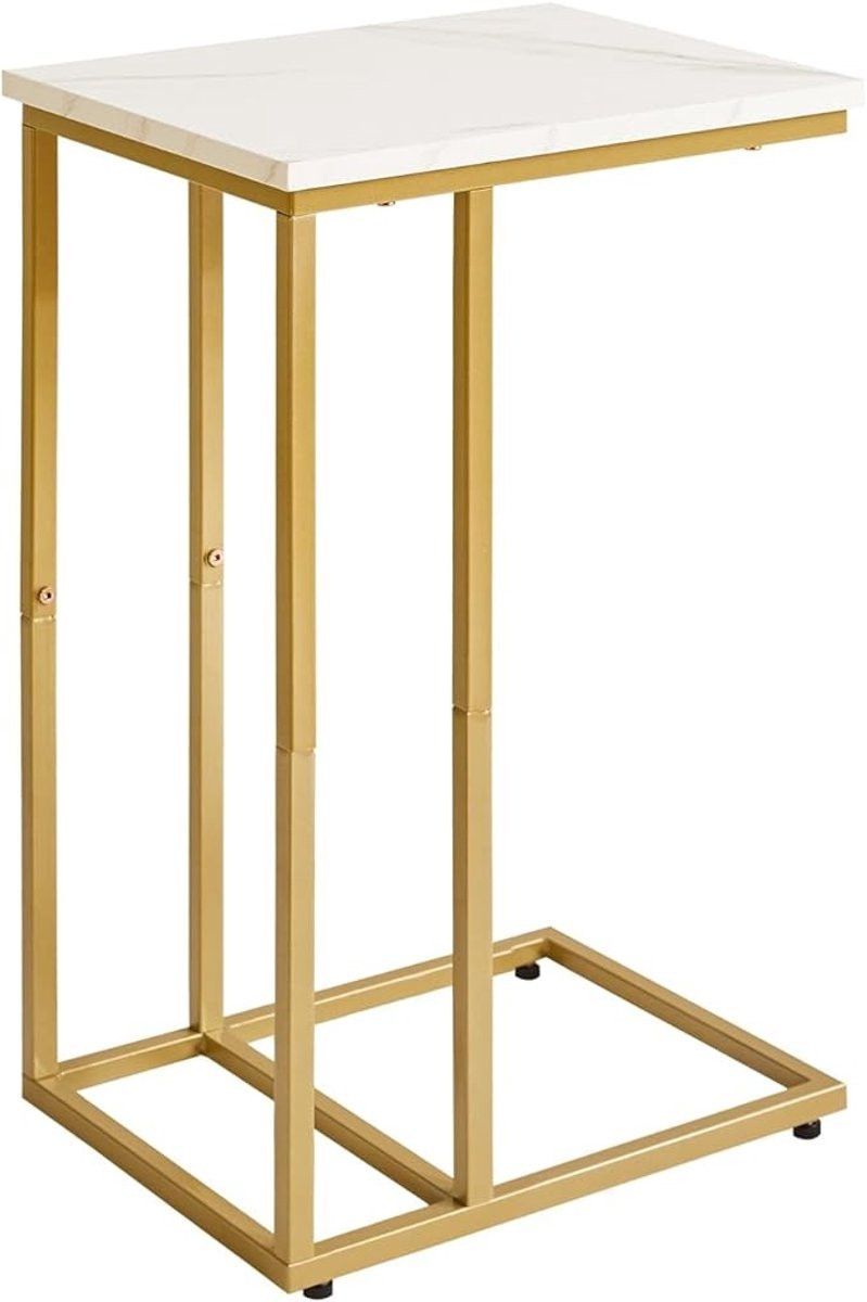 C-vorm bijzettafel met marmeren blad en gouden frame
