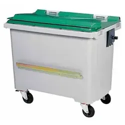 KOROK Müllcontainer Rossignol 770 L Kunststoff vier Räder grau/grün, mit Schiene