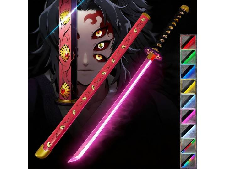 Sabre Demon Slayer Lumineux de 39,4 pouces, taille réelle, sabre samouraï japonais Kokushibou, Katana en bois, accessoire de cosplay, jouet, cadeau