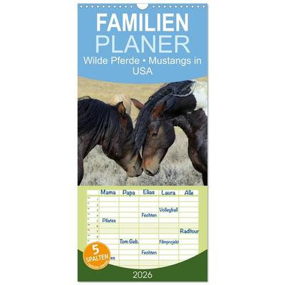 Familienplaner 2026 - Wilde Pferde • Mustangs in USA mit 5 Spalten (Wandkalender, 21 x 45 cm) CALVENDO