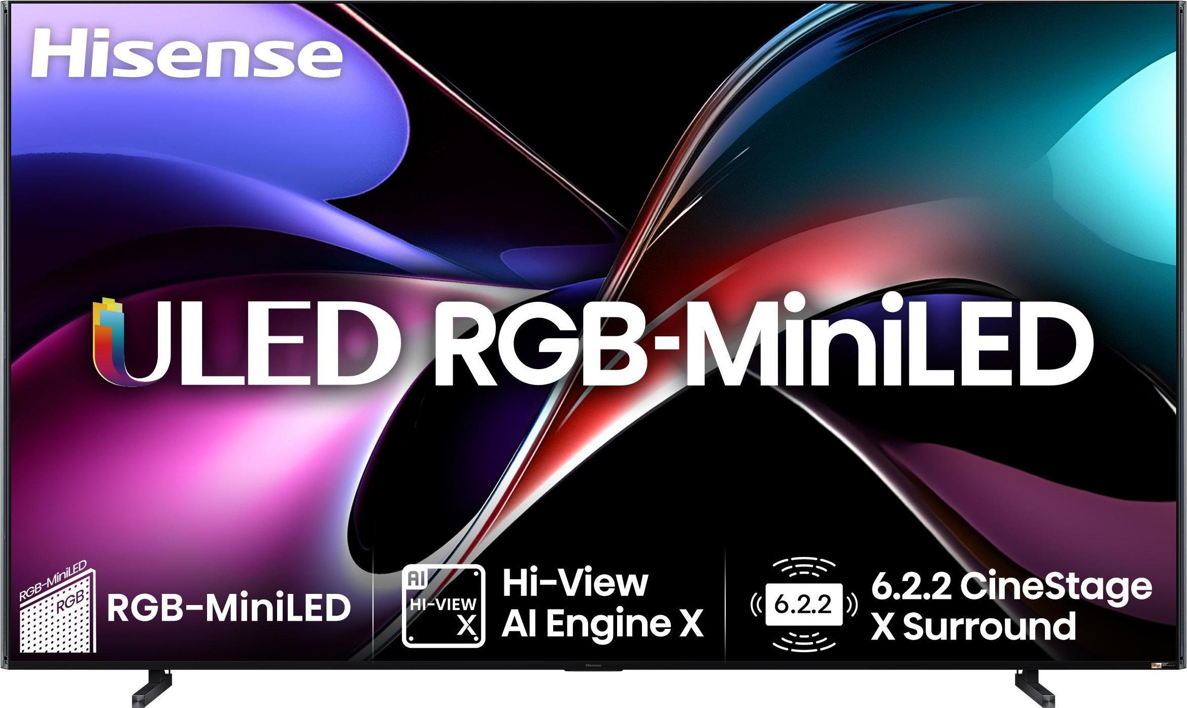 Hisense 100 '' UXQ | RGB MiniLED Smart TV 4K 165 Hz, 2,54 m (100"), 3840 x 2160 Pixel, RGB-Mini LED, Smart-TV, WLAN, Schwarz, Grau