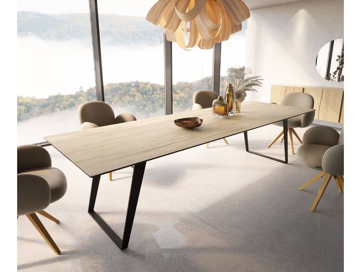 Esstisch Edge 300x100 Keramik Laminam® Sabbia Eichefarbig Metall Schräg Schwarz, Esstische