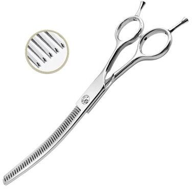 Uplift Essentials 7 Inch Precision Grooming Shears Curved Chunking & Thinning Scissors For Dogs & Cats curved Thinning (15 Teeth)