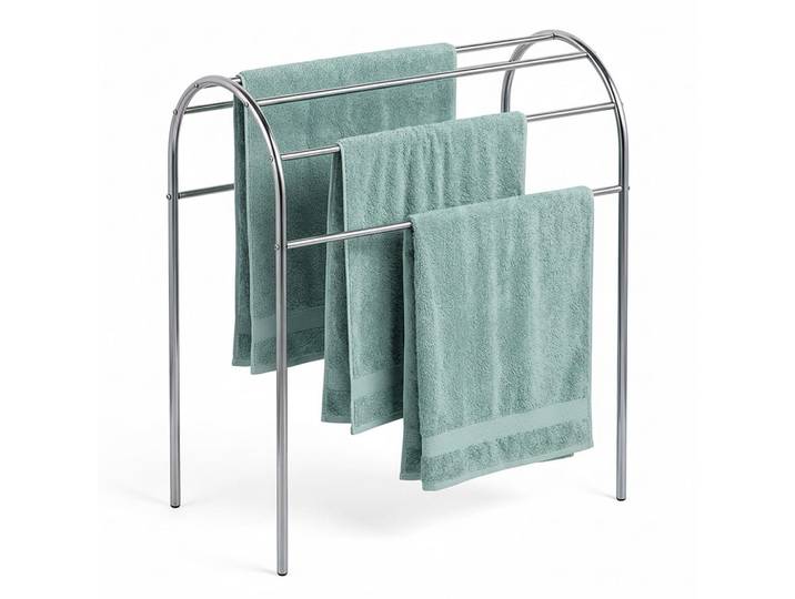 Relaxdays Handtuchständer Silber Edelstahl freistehend 6 Stangen, Silberfarben, Metall, Kunststoff, 78x81.5x29.5 cm, Badezimmer, Badezimmerausstattung, Handtuchhalter