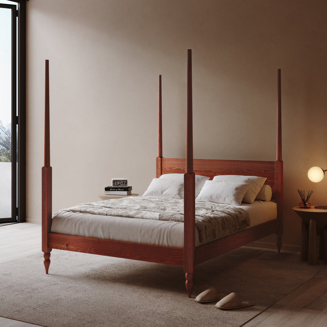 Three Posts Thorndale Solid Wood Four Poster Bed Red Wood Single (3')