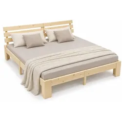 Relaxdays Bett Massivholz 160x200 cm Hellbraun