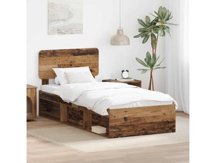 Massives Kiefernholz Schlafzimmer Stil Rechteckig 75 x 190 cm Braun Bettrahmen Altholz 75x190 Massives Kiefernholz Bettgestell mit Kopfteil Lattenrost Stabil Stabiler Holzrahmen Schlafzimmer