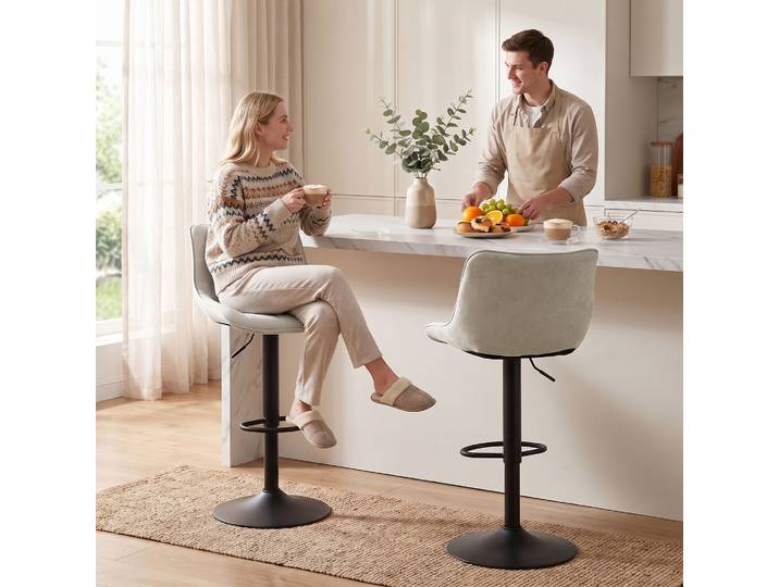 HOMCOM Tabourets Bar Pivotants Réglables Métal Blanc Crème x2