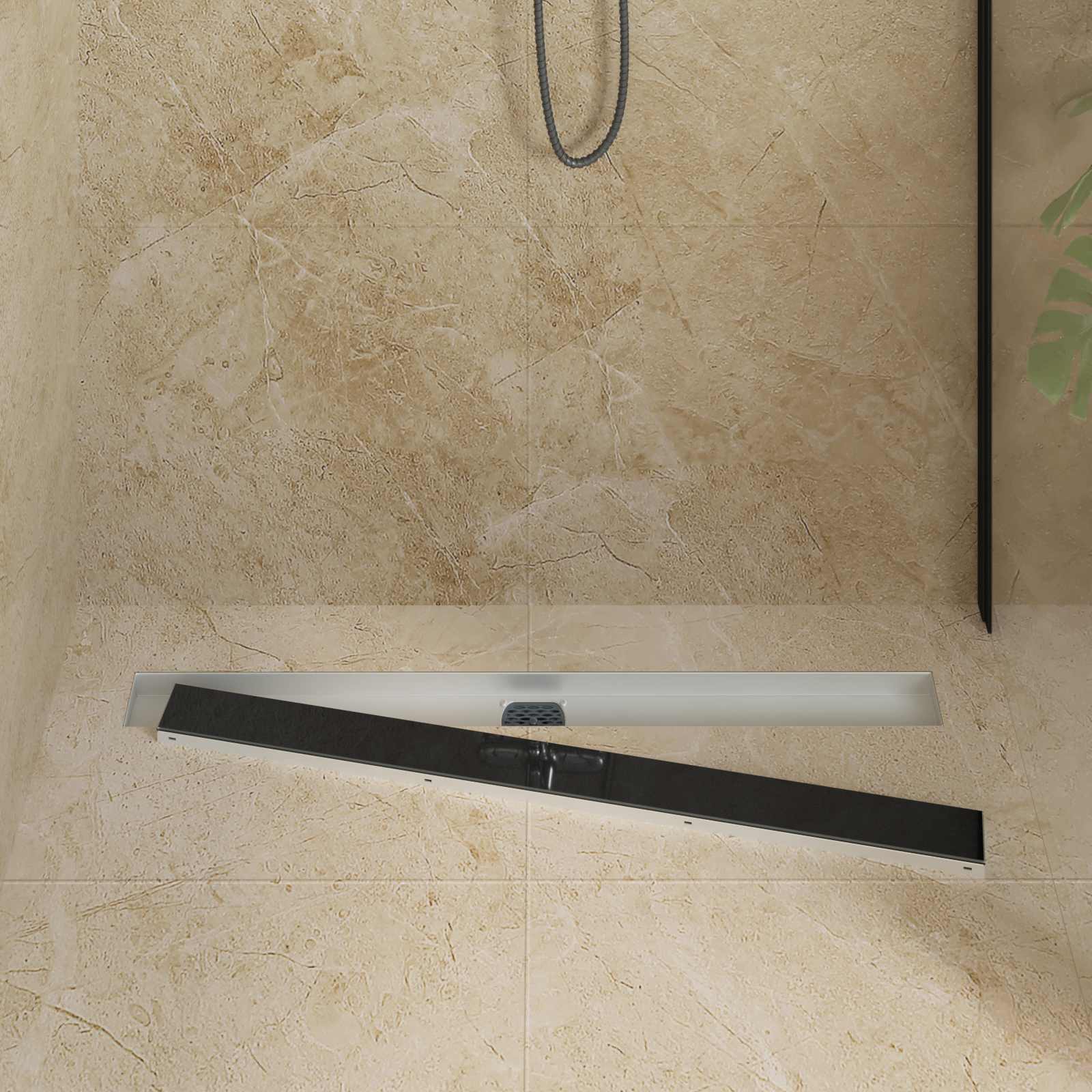 vidaXL Drain de douche avec couvercle en verre et siphon à 360° 90 cm