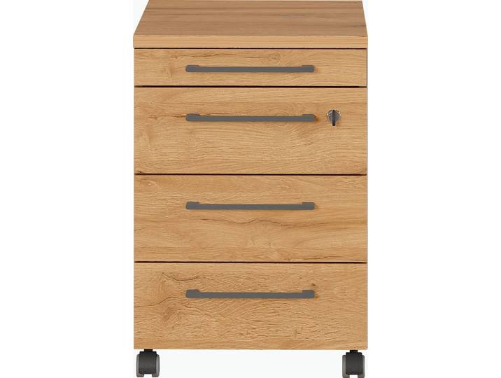 Rollcontainer GERMANIA GW-Agenda Rollcontainer , grau (graphit, grandson, eiche, nachbildung), B:42cm H:61cm T:49cm, Holzwerkstoff, Rollwagen, Rollcontainer, mit abschliessbarer Schublade