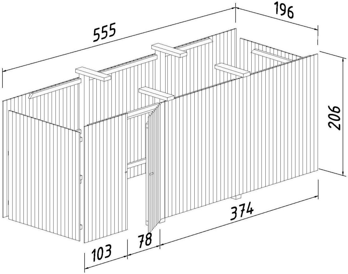 Palmako Gerätehaus für Carport Karl 555 x 196 cm naturbelassen