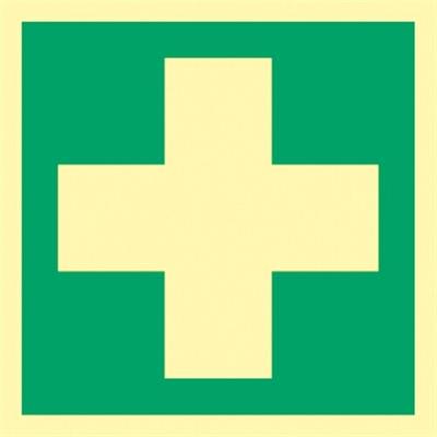 Aufkleber Erste Hilfe, ISO 7010, Folie, langnachleuchtend, 160-mcd, 200x200 mm