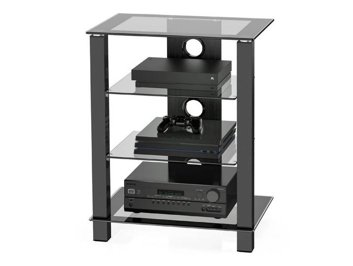 FITUEYES TV-Ständer HIFI-Rack aus Glas mit höhenverstellbaren Ablagen, (mit rutschfesten Füßen, Kabelmanagement)