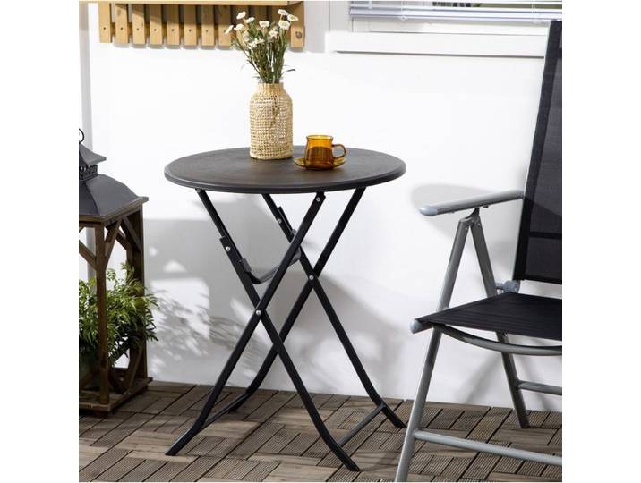 WOVREO Table de jardin ronde pliante Ø60 cm aspect bois acier et HDPE gris foncé