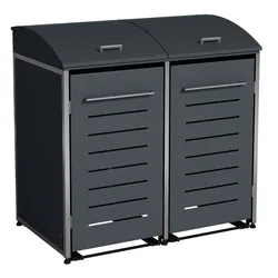 Mülltonnenbox KIEL 139x83x136cm für 2x Tonne 120 und 240 Liter, Stahl anthrazit + Edelstahl