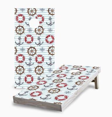 Skip's Garage Nautical Stripe Pattern Regulation 2x4 Cornhole Game Set