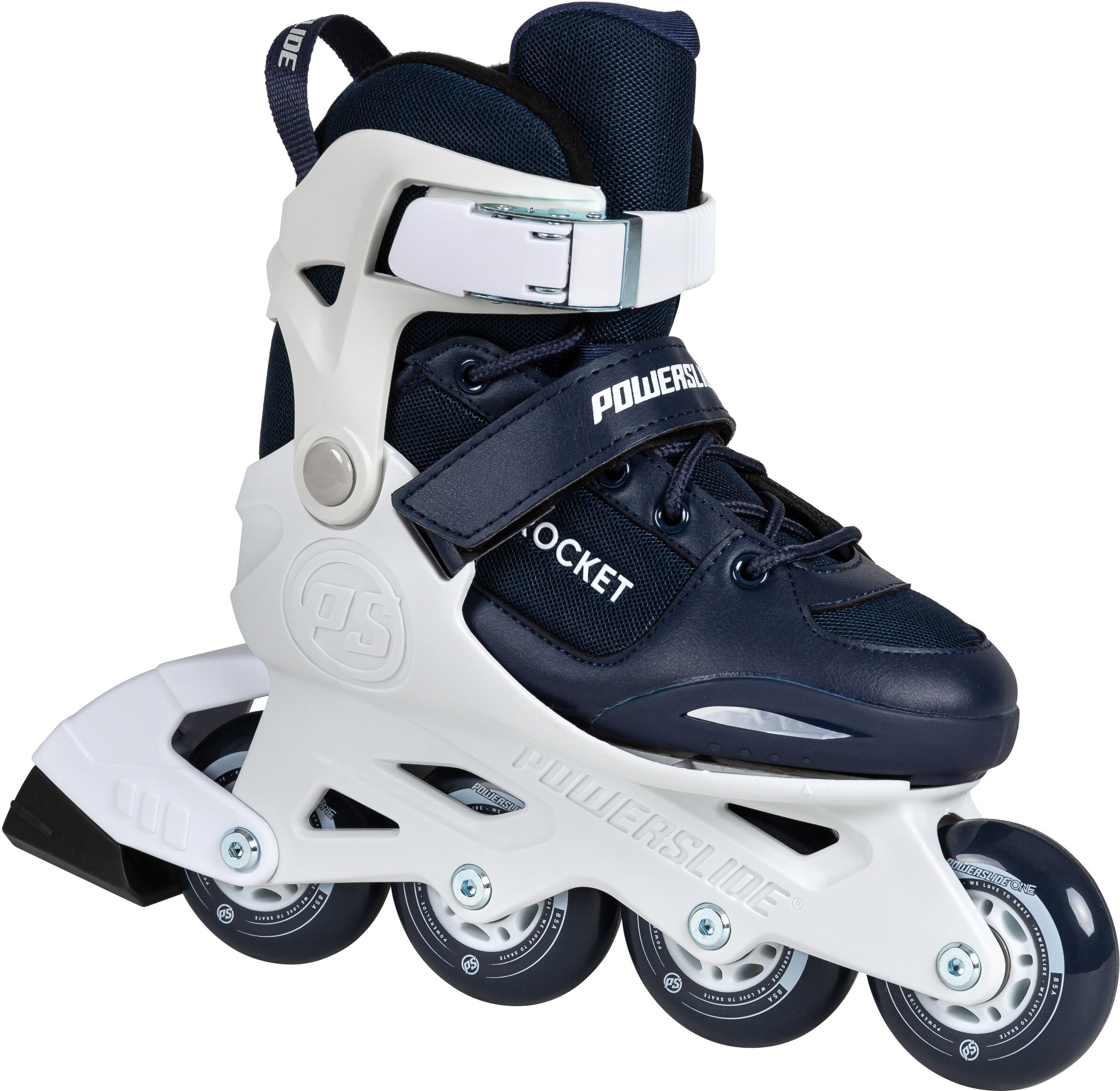 Inlineskates POWERSLIDE "Powerslide Rocket Blue adj." Gr. 29, blau (blau, weiß), Inlineskates_Rollschuhe, Kinder, 29/32 (bis 60 kg), Kunstfaser, Inlineskates, grössenverstellbar blau, weiß 29/32 (bis 60 kg)