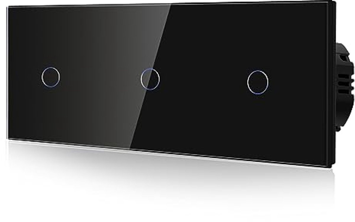 Touch lichtschakelaar voor wandmontage, 1-voudig en 1-weg, zwart gehard glas