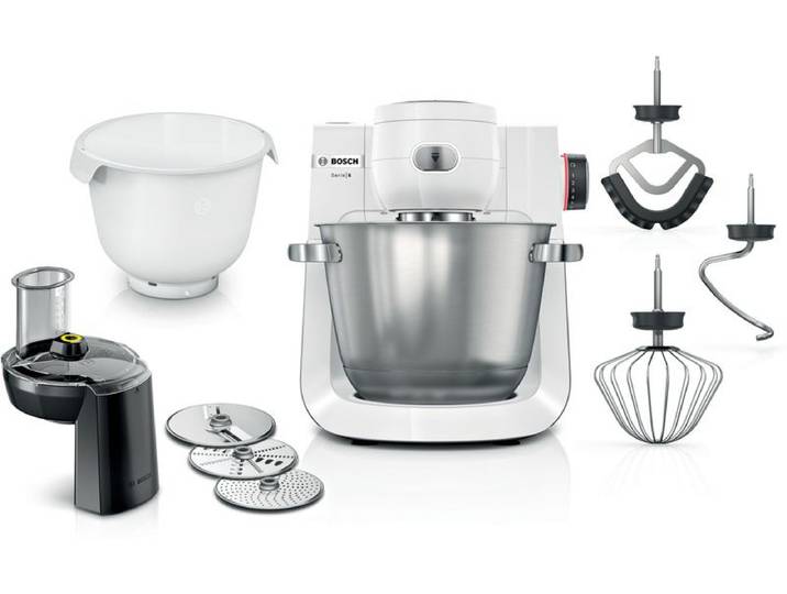 Bosch Serie 6, Küchenmaschine, 1600 W, Weiß, Edelstahl gebürstet, MUMS6EW23D, ID MUMS6EW23D