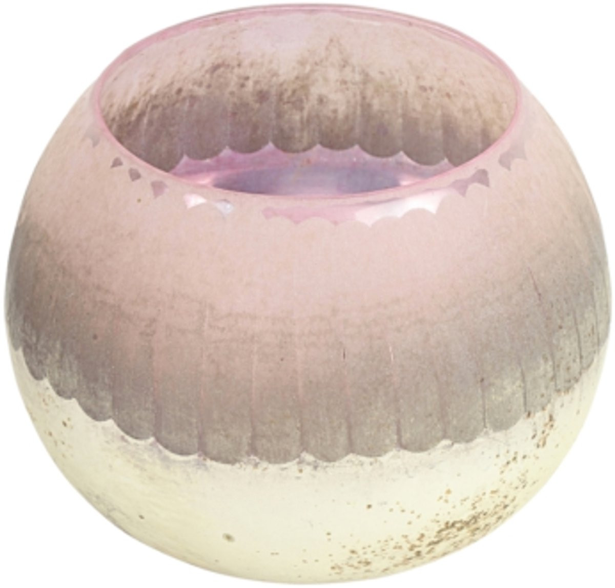 Countryfield Katica theelichthouder glas roze/antiek zilverkleurig M 10 cm