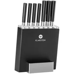 Klarstein Kitano 8tlg. Messer-Set mit Block 7 Messer Stahl edler Holzblock Schwarz