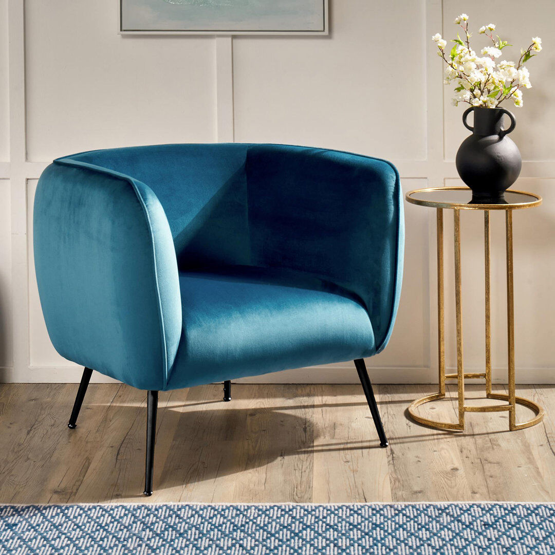 Canora Grey Krol Velvet Barrel Chair Blue 71cm H X 79cm W X 73cm D