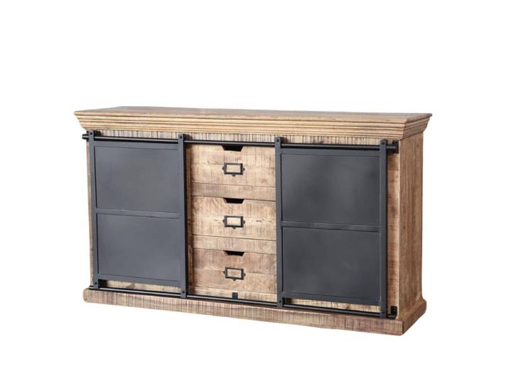 Sideboard Industrial SELCE 150cm Massivholz Schiebetüren Anrichte