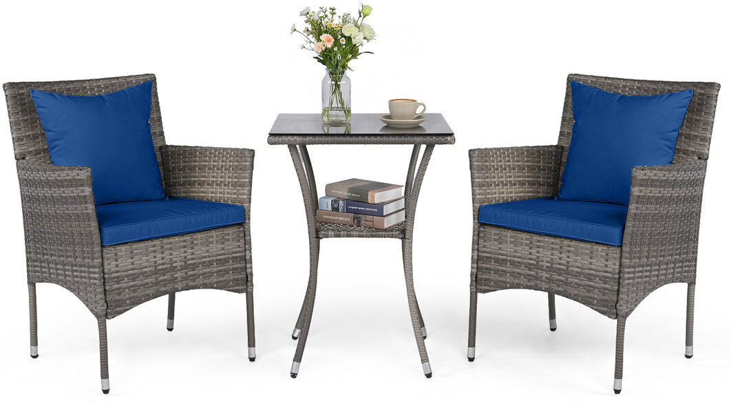 Highland Dunes 3 Pieces Patio Wicker Bistro Set Outdoor Conversation Furniture Set Navy 2