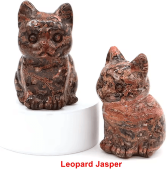 Inspire Picks Hand Carved Amethyst Cat Figurine Crystal Animal Statue For Chakra Healing & Meditation Decor leopard Jasper 1pc