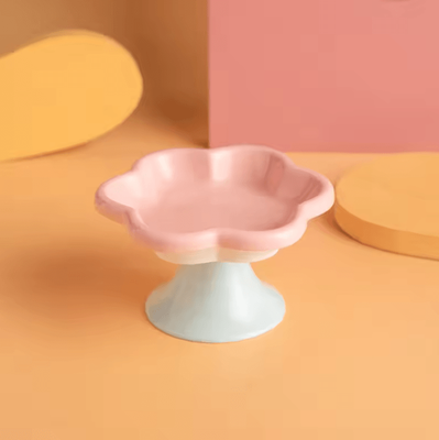 Inspire Curations BloomPet Elevated Ceramic Flower Cat Bowl With Stand pink