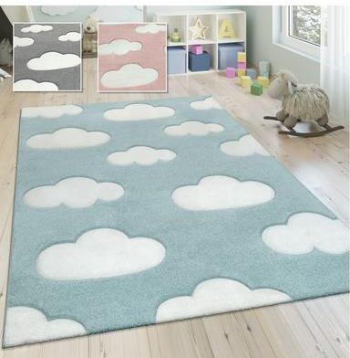 Paco Home Kids Rug with Clouds in Pastel Colors for Children's Room or Nursery