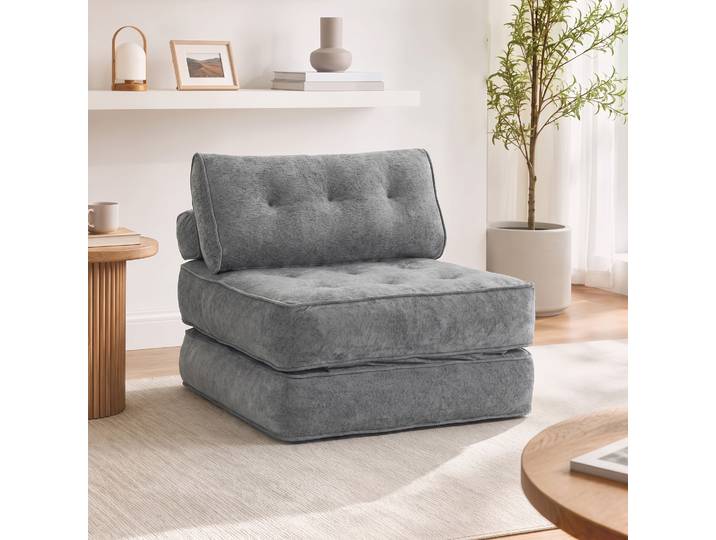 HOMCOM Fauteuil Convertible 1 Place 95x220cm Gris Clair 3-en-1