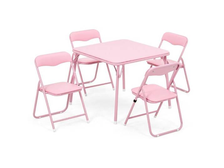 Ensemble table chaises pliables métal chaises rembourrées cuir cadre acier table carrée salle à manger petit espace rose