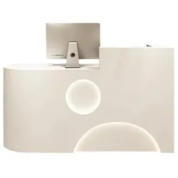Kleine Empfangstheke, moderne Kassentheke und Rezeption, geeignet für Geschäfte, Kosmetikstudios und mehr Beige 140×60×100cm【M Paopao 140】