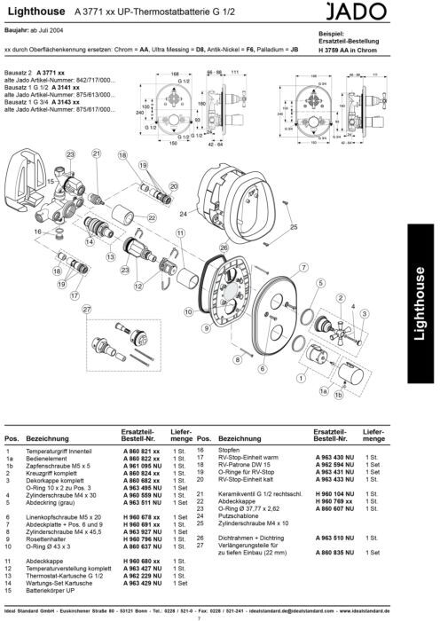 Ideal Standard Thermostatgriff Innenteil, Chrom A860821AA