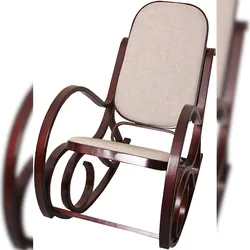 Décoshop26 - Schaukelstuhl aus dunklem Holz mit beigefarbenem Stoffsitz FAB04043