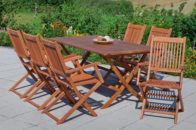 MERXXHANDELS Rio Set 7tlg 6 Sessel Tisch 110(160)x90cm Eukalyptus 09223860