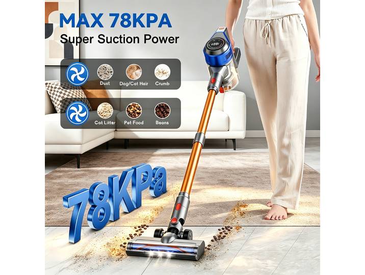 Aspirateur sans fil Honki 78KPA avec LED, haute puissance, forte aspiration, aspirateur à main humide et sec pour poils d'animaux et tapis