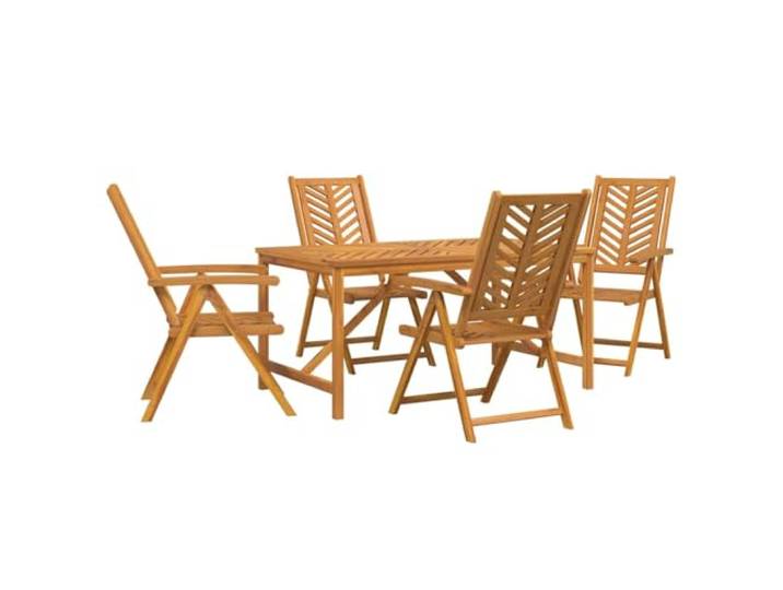 HKQWPBF Garten Essgruppe 5 STK. Braun Massivholz Akazie Massives Akazienholz, geölte Oberfläche, Rückenlehne, Armlehnen, stabile Beine, glatte Tischplatte, Garten und Terrasse