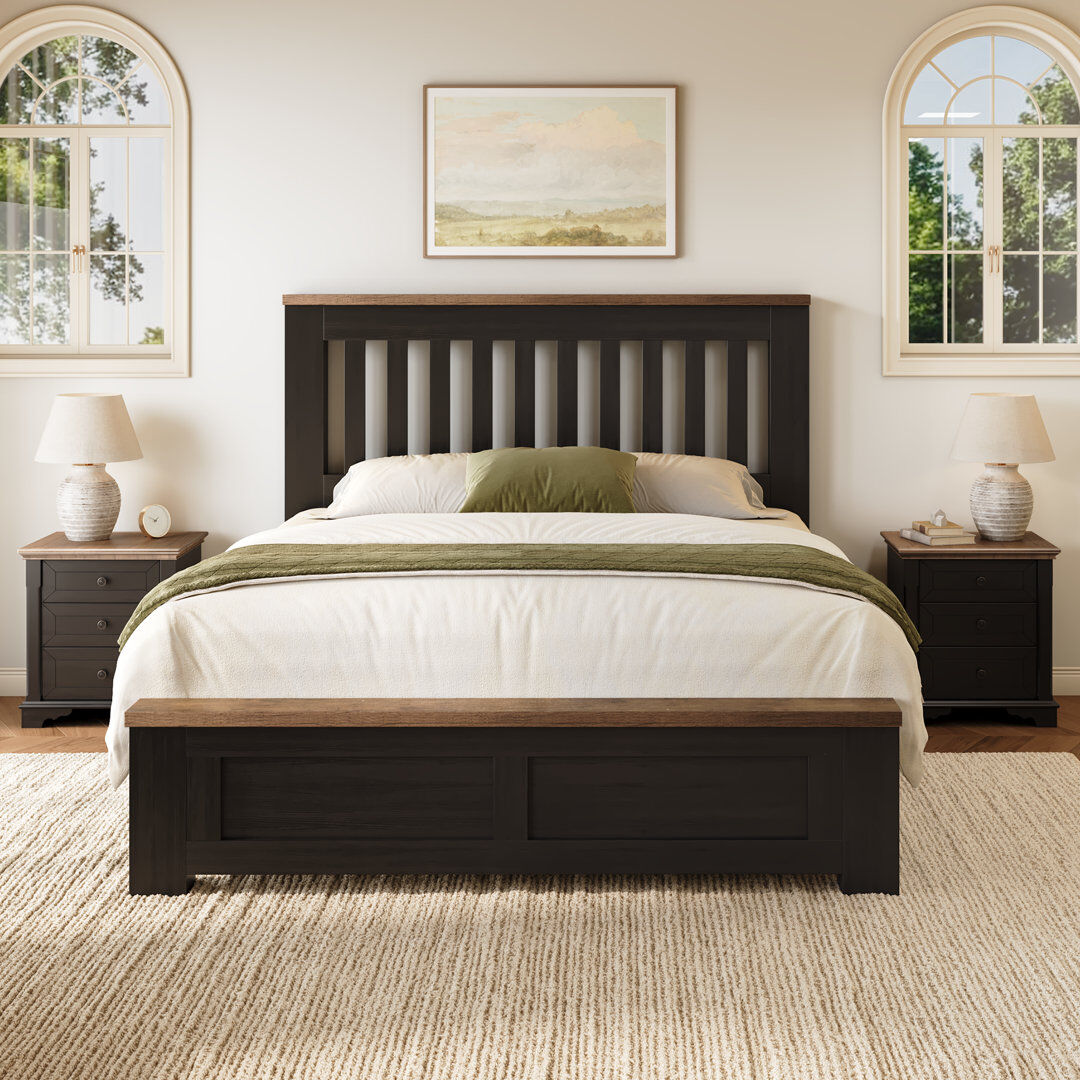 Brambly Cottage Farmhouse Wooden Panel Bed with Slatted Headboard Black Kingsize(5')