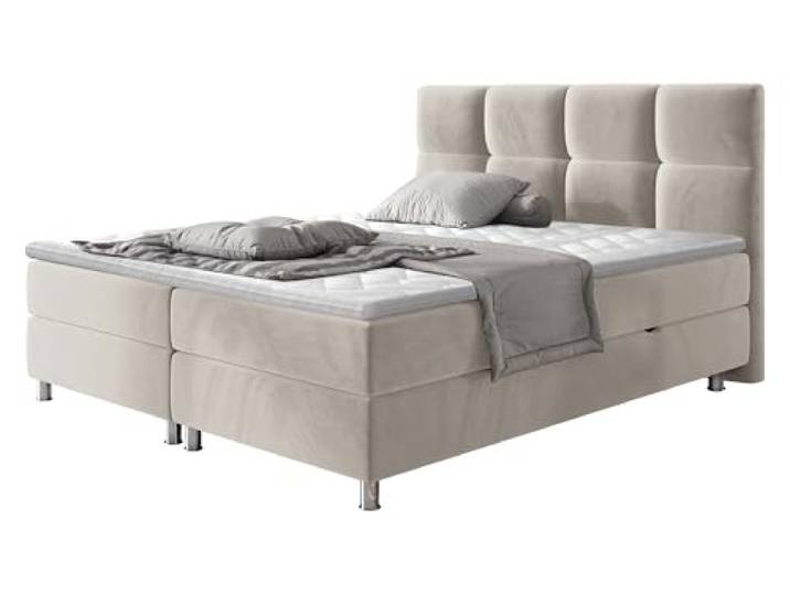 Mirjan24 Boxspringbett Evan mit Zwei Bettkästen, Bonellfederkernmatratzen + Schaumstoff und Topper, Kopfteil gesteppt und gepolstert, Continentalbett, Polsterbett, Ehebett (Fresh 01, 180 x 200 cm)